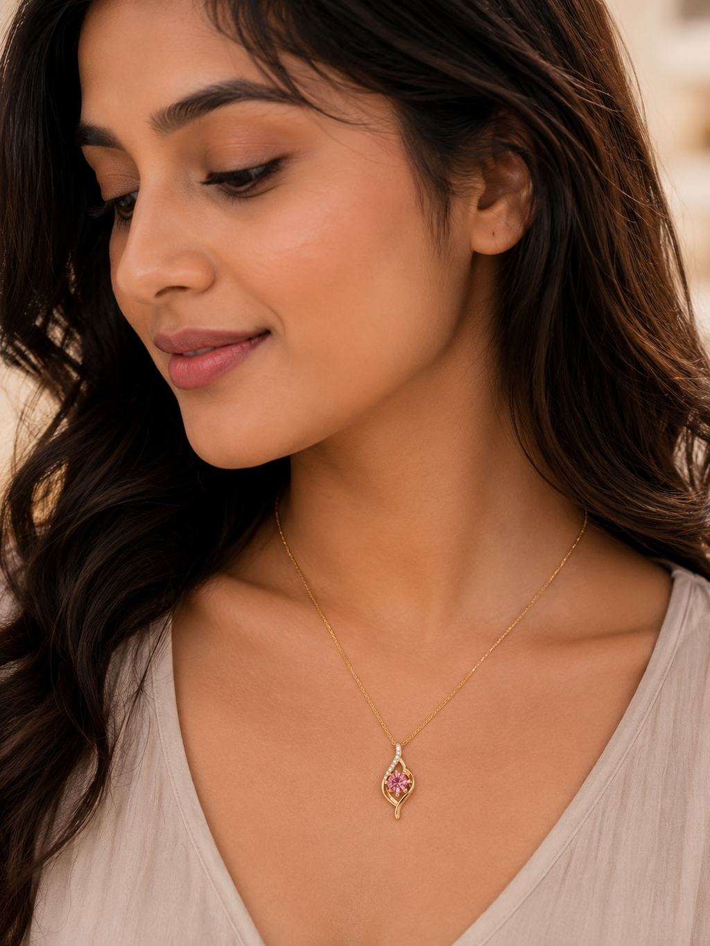 Elysian pink crystal necklace