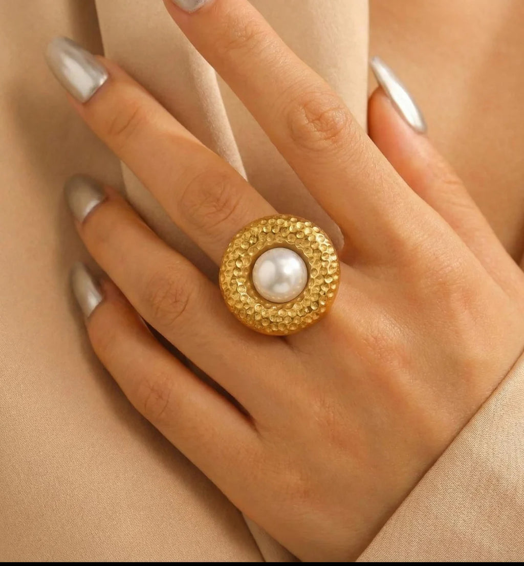 Golden Halo Pearl Statement Ring