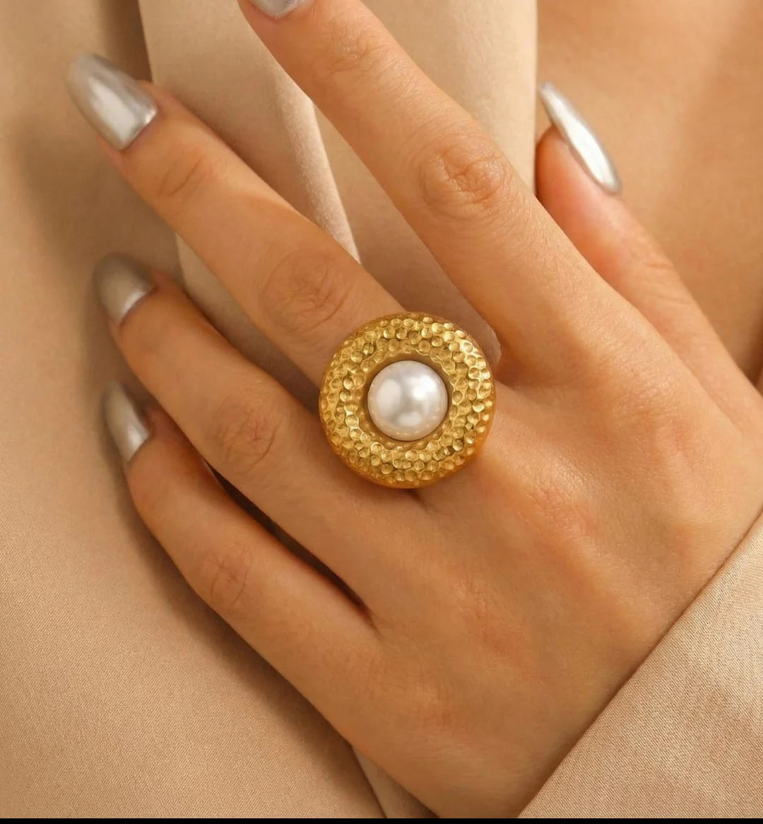 Golden Halo Pearl Statement Ring