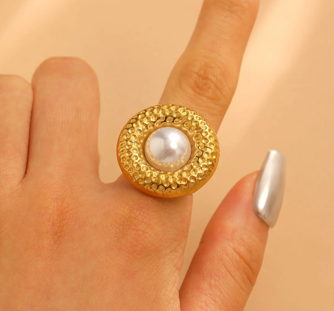 Golden Halo Pearl Statement Ring