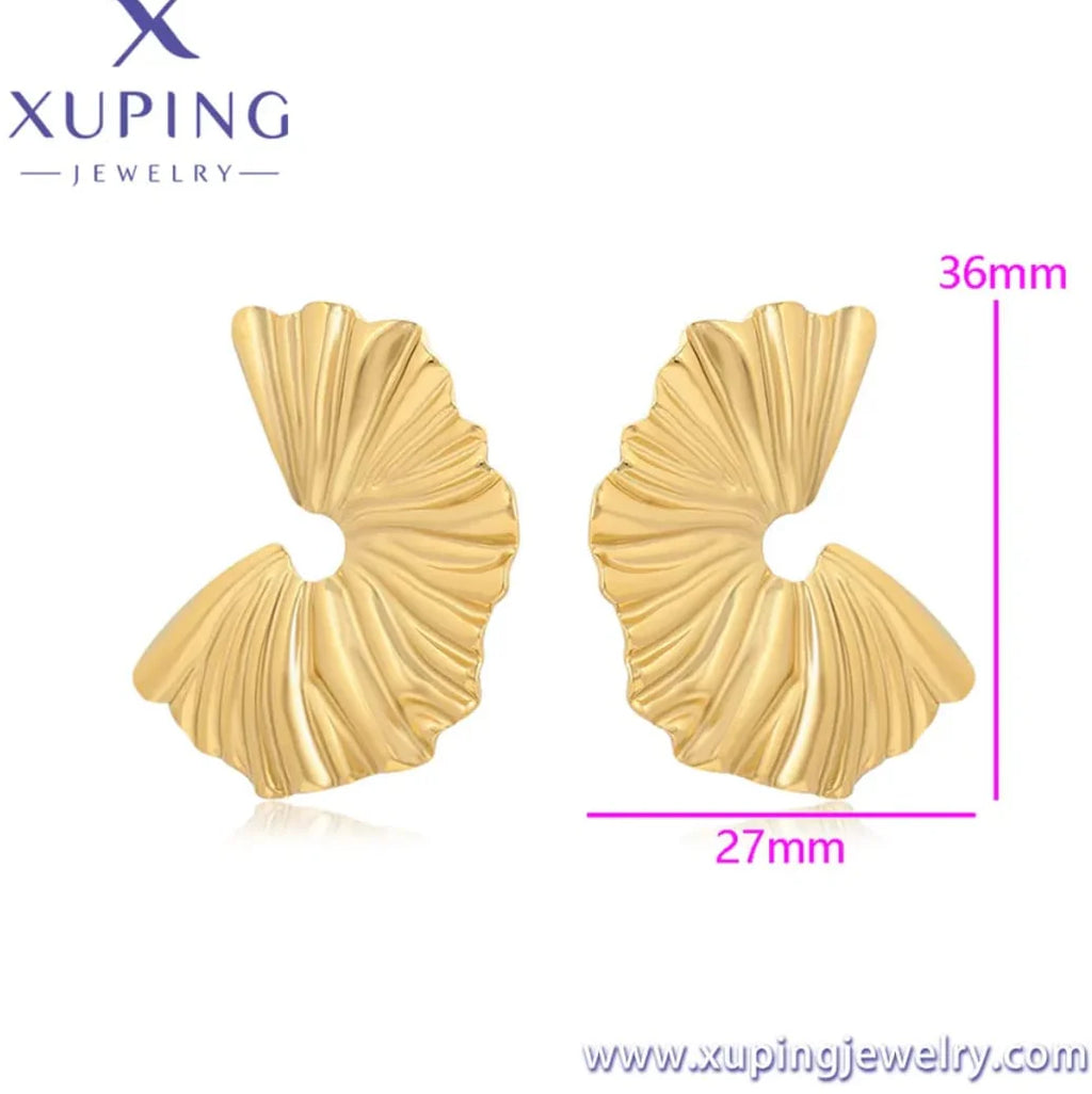 Gold Sculpted Fan Statement Earrings