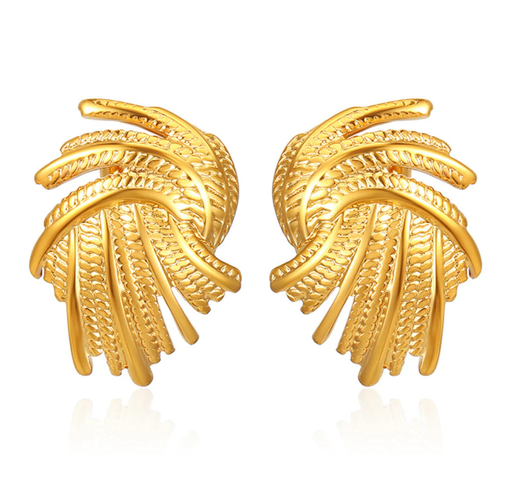 Textured Gold Fan Stud Earrings