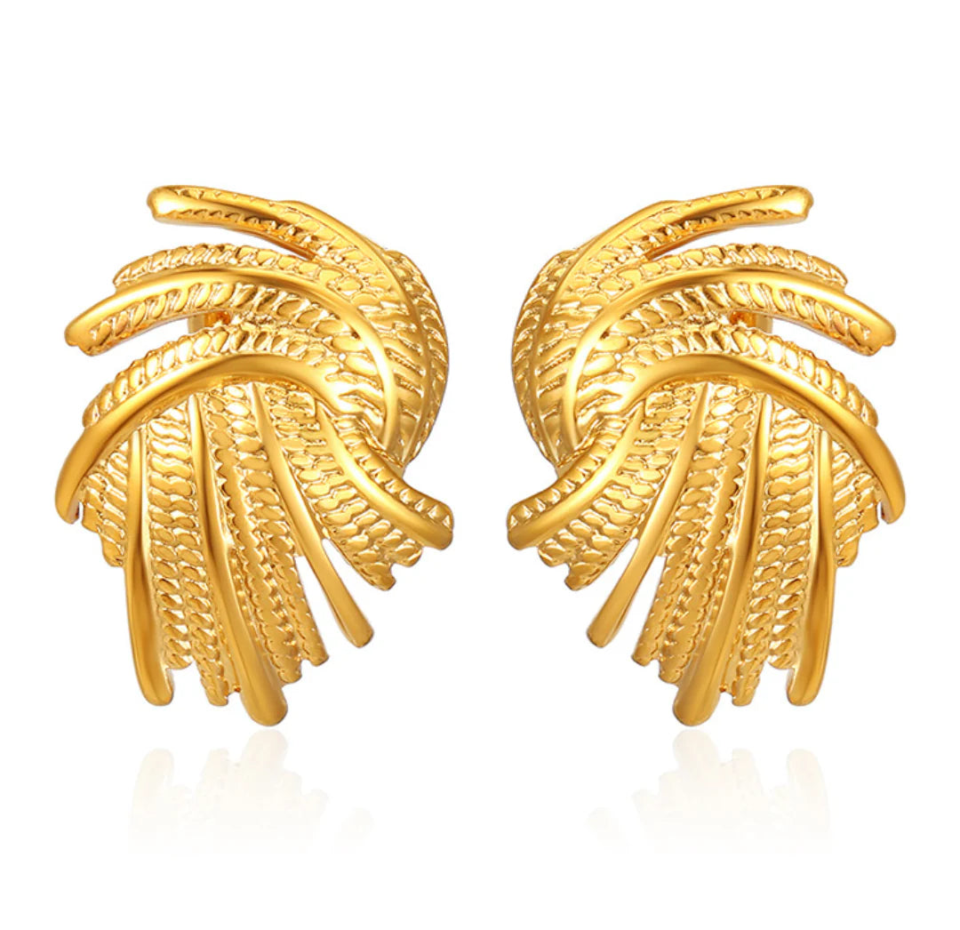 Textured Gold Fan Stud Earrings