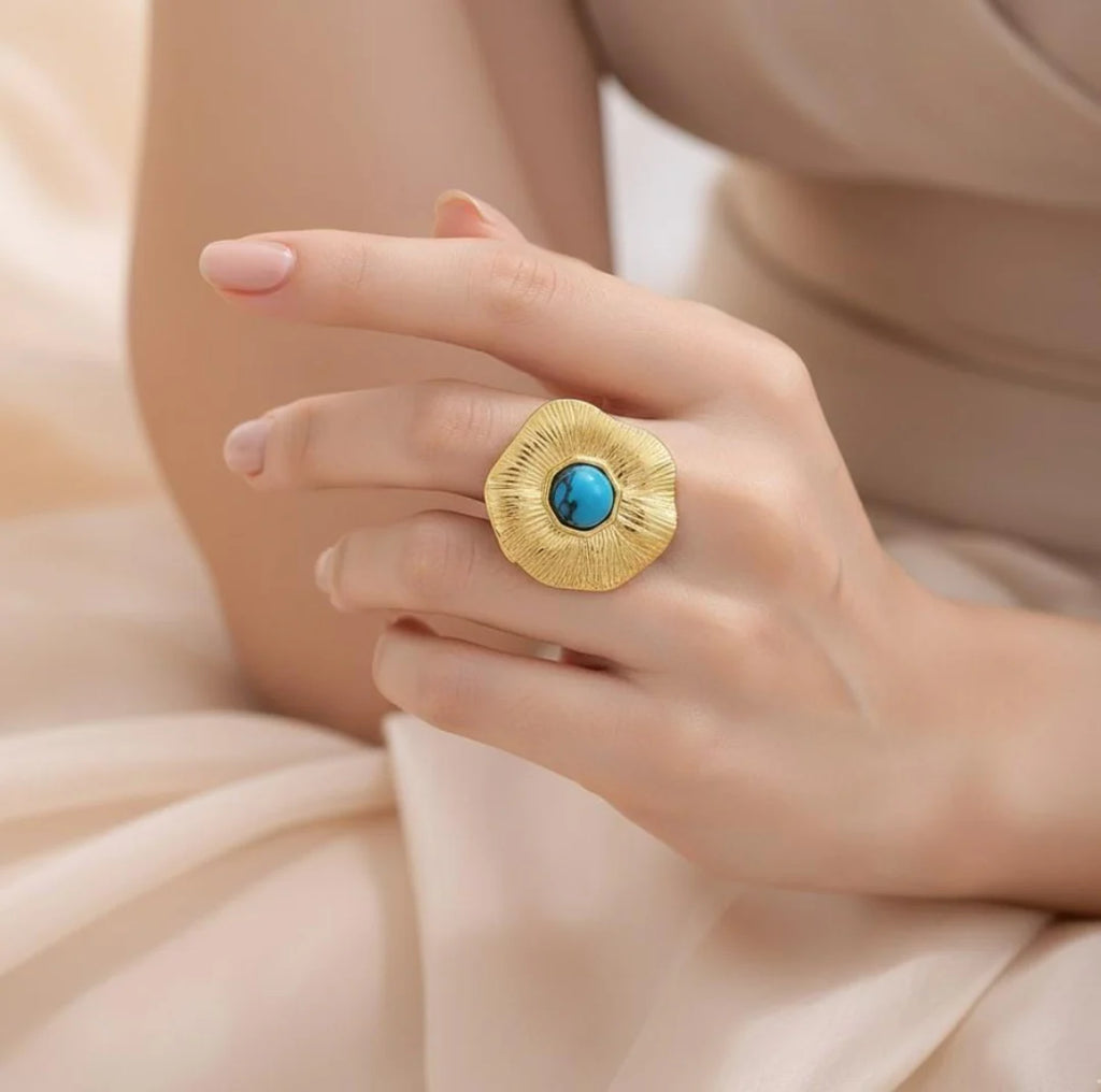 Turquoise Sunburst Statement Ring
